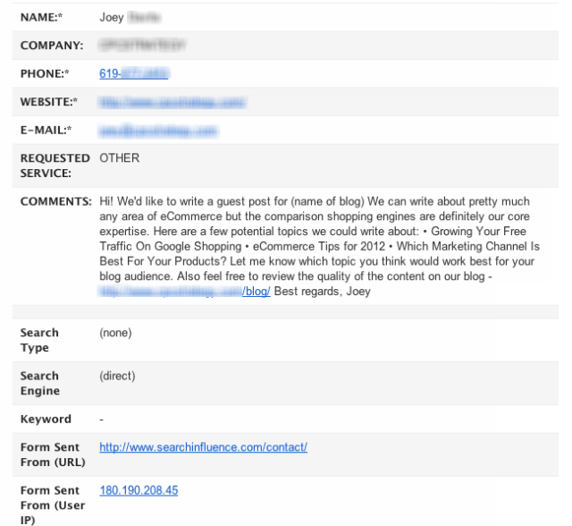 How to Guest Blog - NOT! Image of email solicitation for Guest Blog Outreach