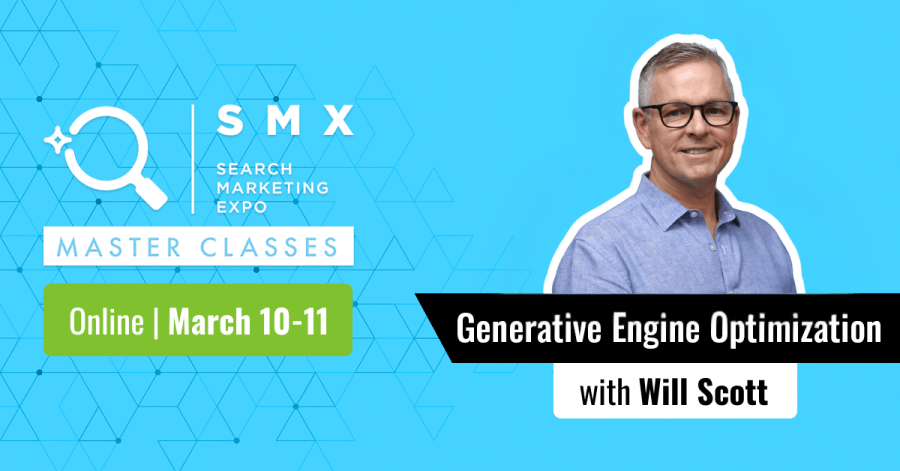 Promotional image for AI SEO Master Class presented with SMX